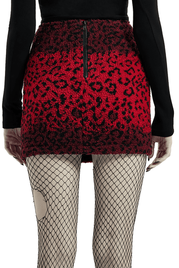 Red Leopard Punk Mini Skirt Featuring Eyelet Zippers